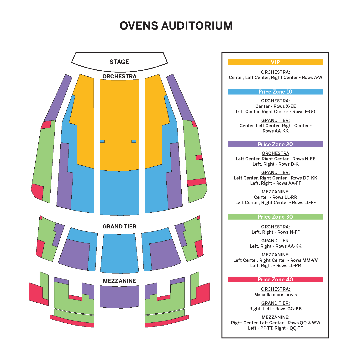 Ovens Auditorium Detailed Seating